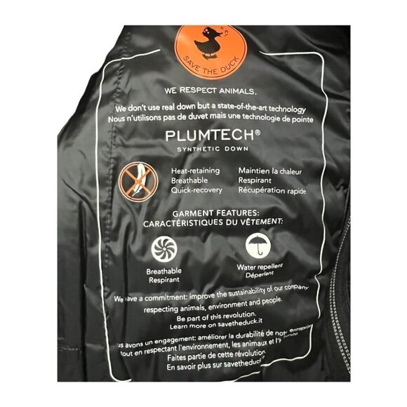 Save The Duck Womens Black Hooded Water Resistant Shiny Puffer Jacket Sz L New - Picture 5 of 15